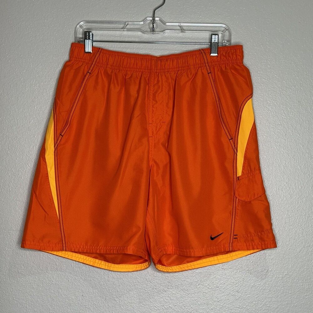 NIKE Men's Board Shorts Swim Trunks Mesh Lining Size Large Orange/Yellow Pockets